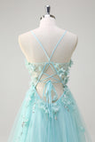 Green Floral Spaghetti Straps Corset Long Prom Dress with Appliques