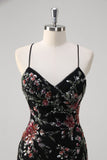 Black Mermaid Spaghetti Straps Corset Long Prom Dress with Appliques