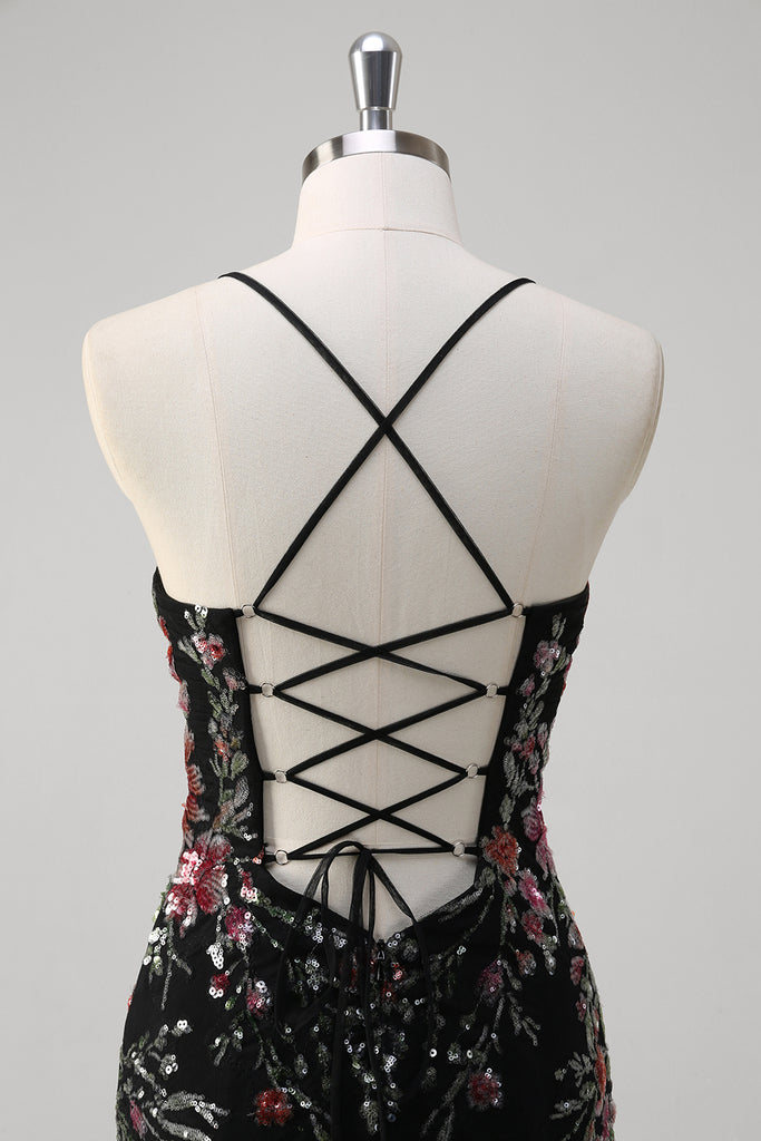 Spaghetti Straps Black Appliques Trumpet/Mermaid Formal Dresses main image 1