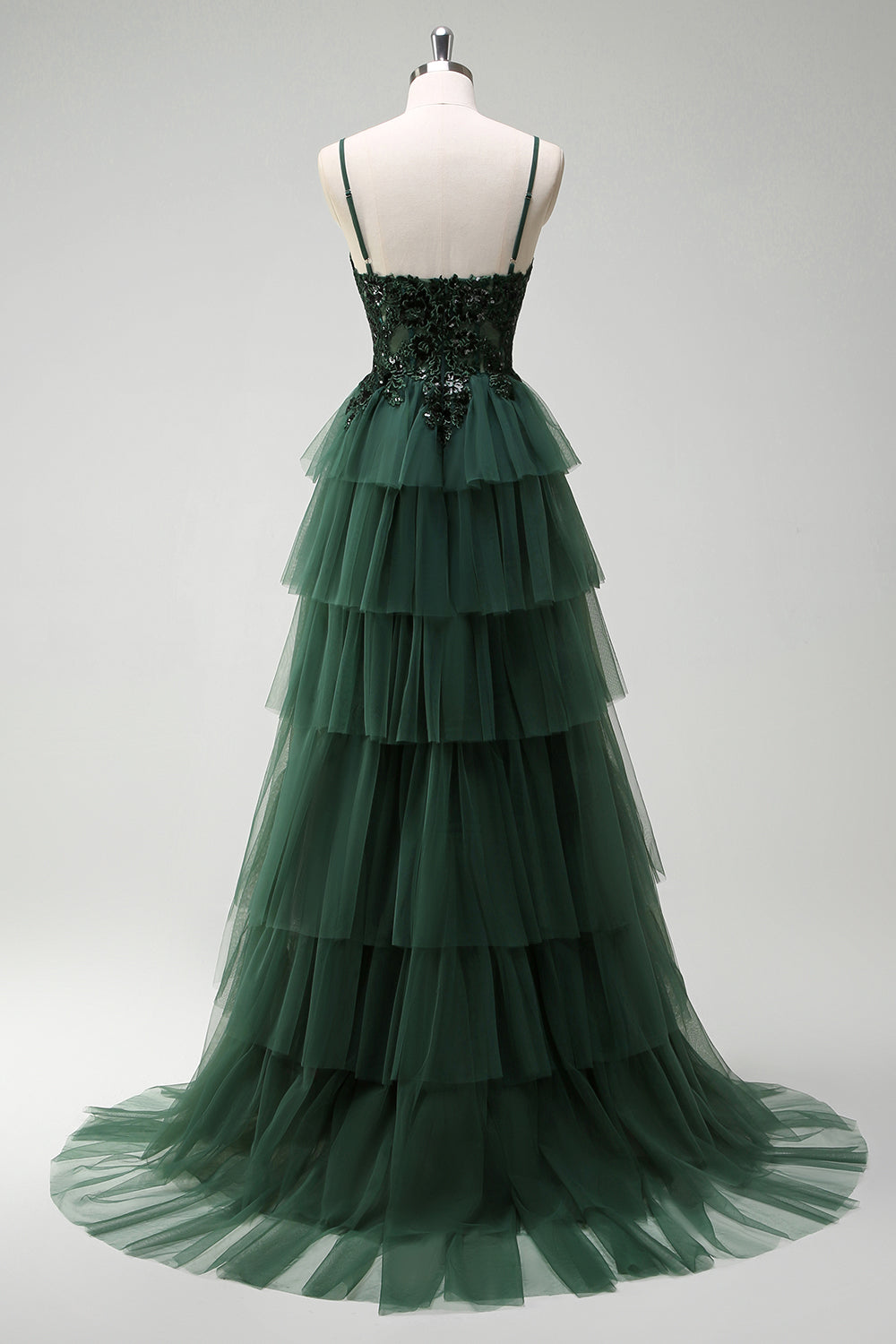 Zapaka Women Dark Green Long Prom Dress A-Line Spaghetti Straps Corset Appliques Evening Dress with Slit, Dark Green / UK22 Zapaka Women Dark Green Long Prom Dress A-Line Spaghetti Straps Corset Appliques Evening Dress with Slit, Dark Green / UK22