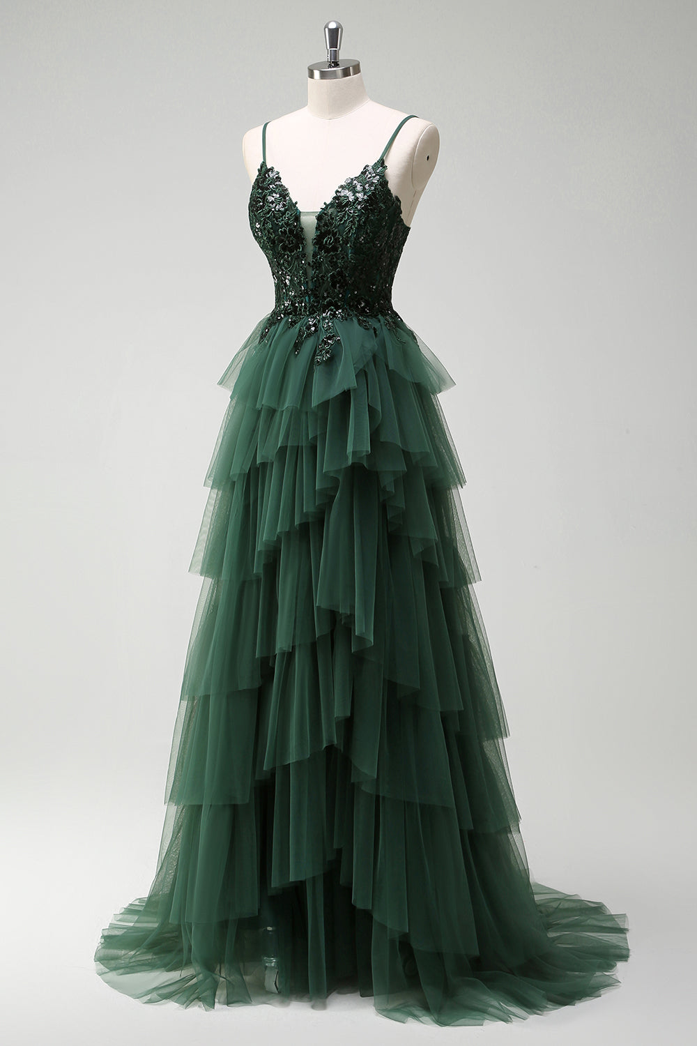 Zapaka Women Dark Green Long Prom Dress A-Line Spaghetti Straps Corset Appliques Evening Dress with Slit, Dark Green / UK22 Zapaka Women Dark Green Long Prom Dress A-Line Spaghetti Straps Corset Appliques Evening Dress with Slit, Dark Green / UK22