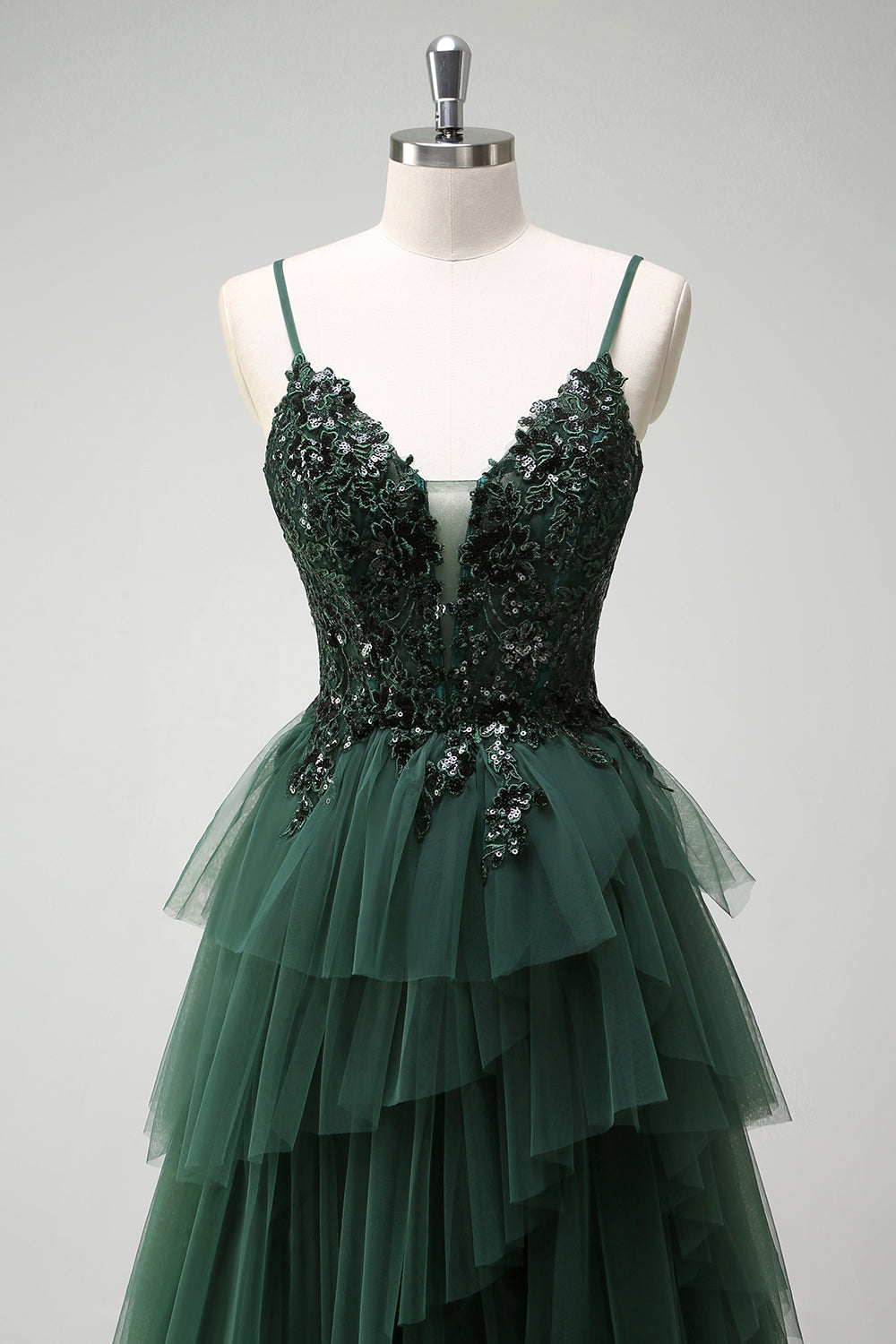 Zapakasa Women Dark Green Floral Sequined Prom Dress A Line Spaghetti Straps Corset Tulle Formal Dress Zapakasa Women Dark Green Floral Sequined Prom Dress A Line Spaghetti Straps Corset Tulle Formal Dress