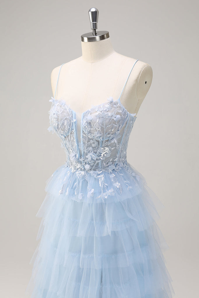 Light Blue Spaghetti Straps Bowknot A-Line Cute Homecoming Dresses main image 1