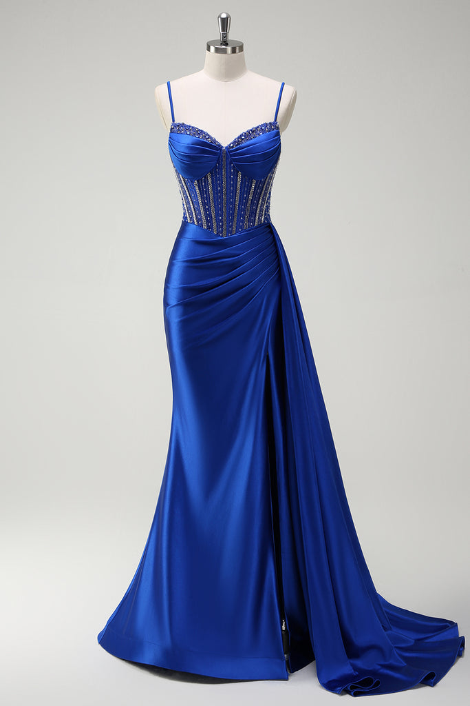 Mermaid Royal Blue Long Evening Dress with Spaghetti-Straps