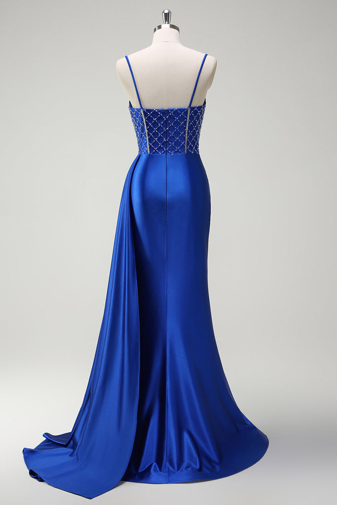 Royal Blue Mermaid Prom Dress with Spaghetti-Straps