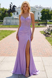 Lilac Floral Mermaid Corset Long Prom Dress with Slit