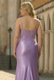 Plus Size Floral Lilac Mermaid Long Corset Prom Dress with Slit