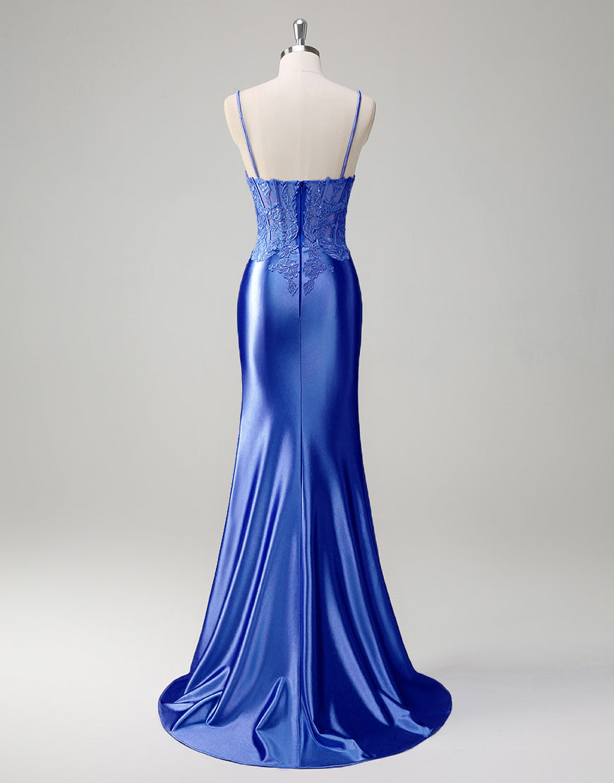 Zapaka Women Lilac Formal Dress with Appliques Mermaid Spaghetti Straps Long Split Front Evening Dress, Royal Blue / AU6 Zapaka Women Lilac Formal Dress with Appliques Mermaid Spaghetti Straps Long Split Front Evening Dress, Royal Blue / AU6
