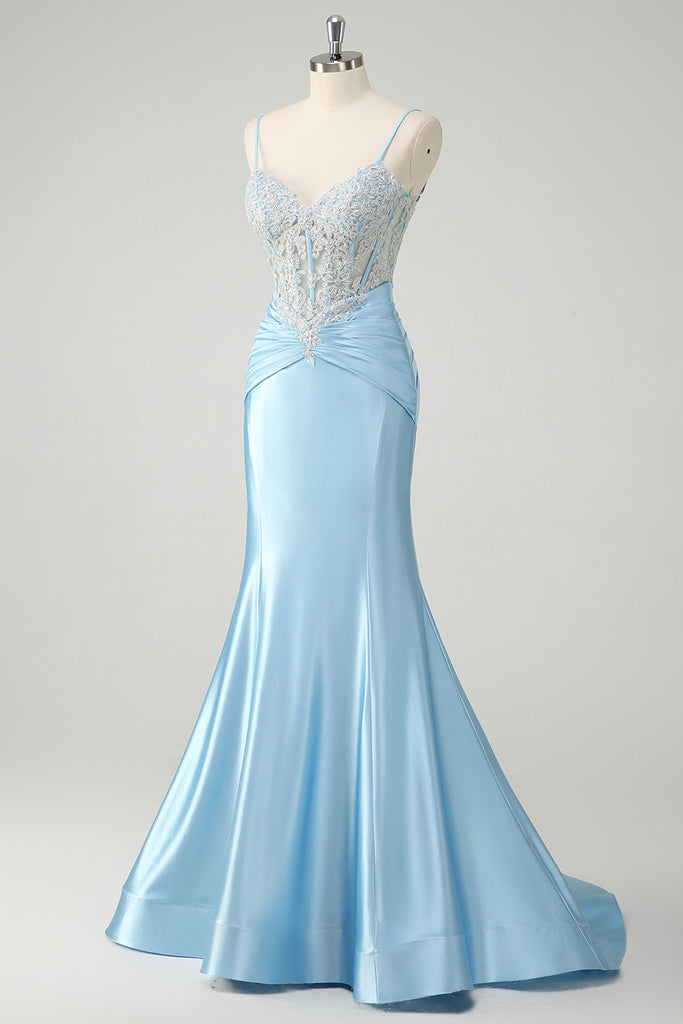 Gorgeous Royal Blue Long Mermaid Spaghetti Straps V-neck Prom Dress