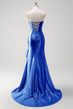 Sparkly Grey Blue Sweetheart Mermaid Long Prom Dress with Ruffles
