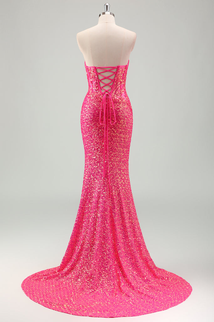 Fuchsia Sweetheart Sequin Mermaid Long Prom Dress, DP2014 main image 1
