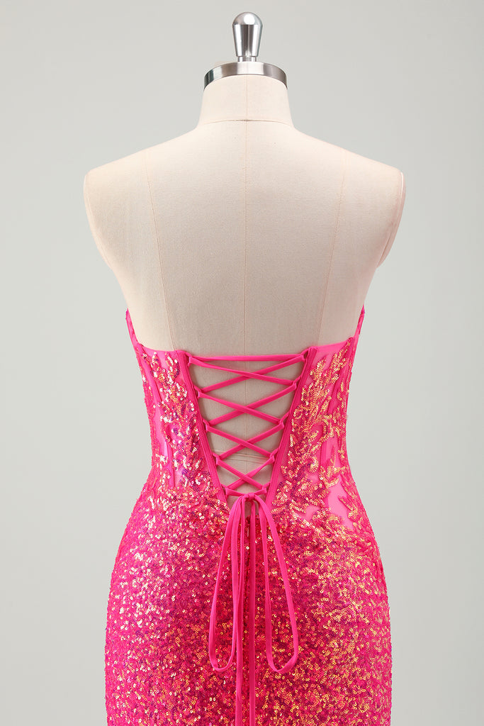 A-Line Sweetheart Fuchsia Satin Long Prom Dresses with Beadings VK25102208