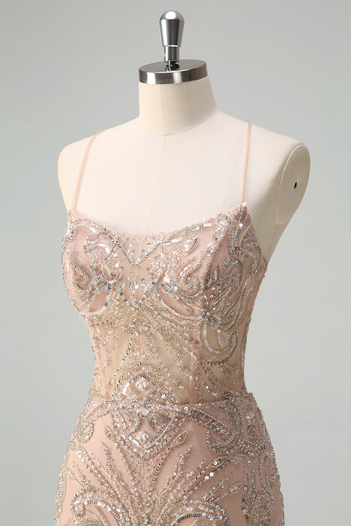 Sequins Corset Spaghetti Straps Mermaid Dress Champagne main image 1