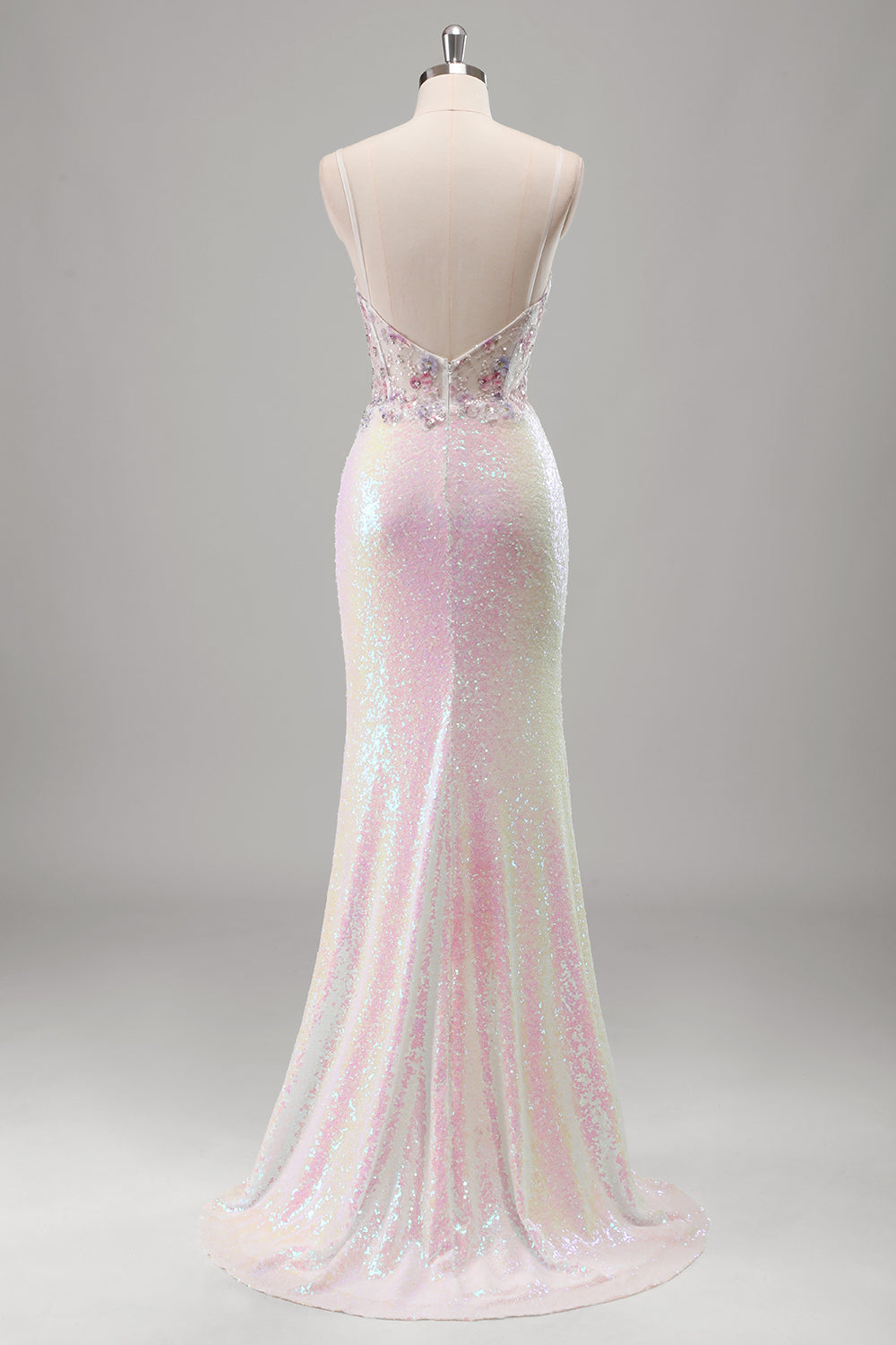 ZAPAKASA Women Sparkly Pink Floral Mermaid Sequined Prom Dress Spaghetti Straps Applique Evening Dress with Slit ZAPAKASA Women Sparkly Pink Floral Mermaid Sequined Prom Dress Spaghetti Straps Applique Evening Dress with Slit