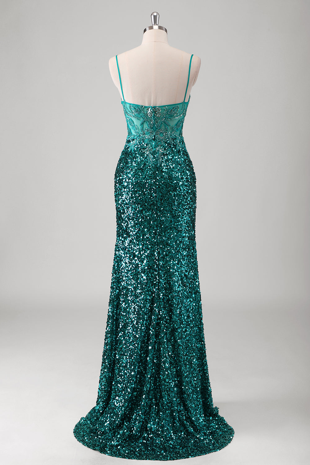 Zapakasa Women Sparkly Peacock Green Mermaid Sequined Prom Dress Spaghetti Straps Applique Formal Dress with Slit Zapakasa Women Sparkly Peacock Green Mermaid Sequined Prom Dress Spaghetti Straps Applique Formal Dress with Slit