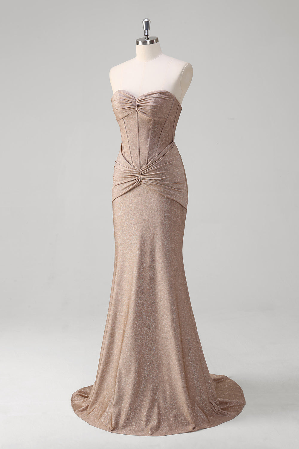 Sparkly Khaki Mermaid Sweetheart Satin Long Prom Dress