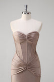 Sparkly Khaki Mermaid Sweetheart Satin Long Prom Dress