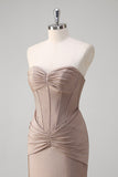 Sparkly Khaki Mermaid Sweetheart Satin Long Prom Dress