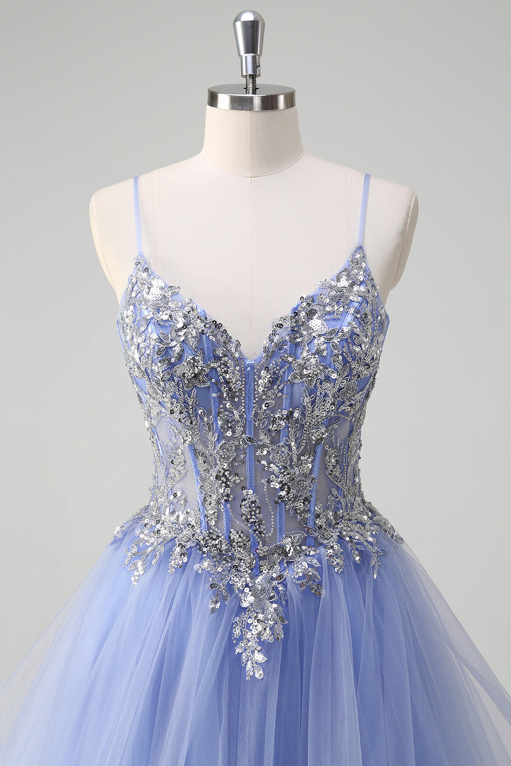 Zapakasa Women Sparkly Sequins Light Blue Prom Dress A Line Spaghetti