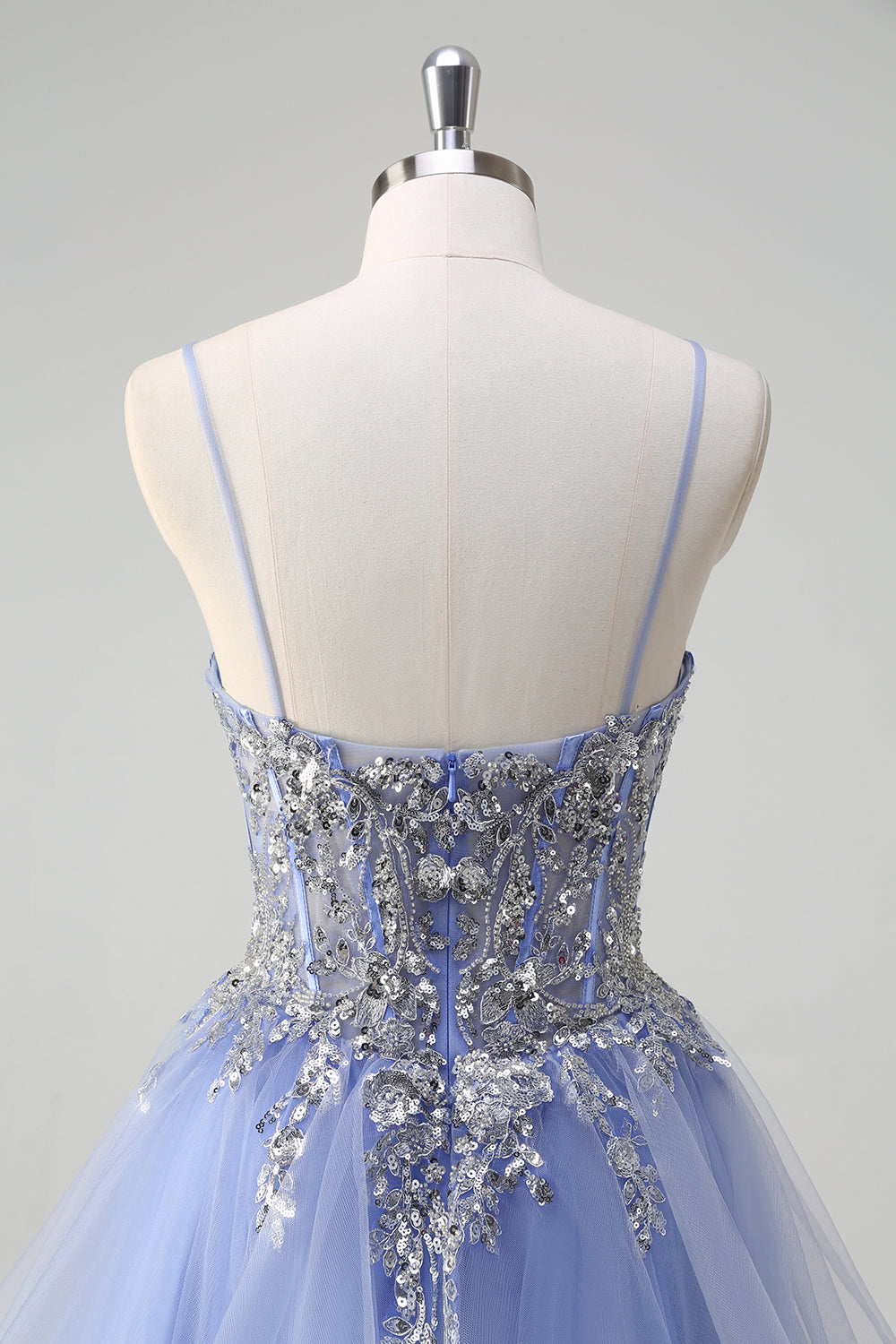 Zapakasa Women Sparkly Sequins Light Blue Prom Dress A Line Spaghetti