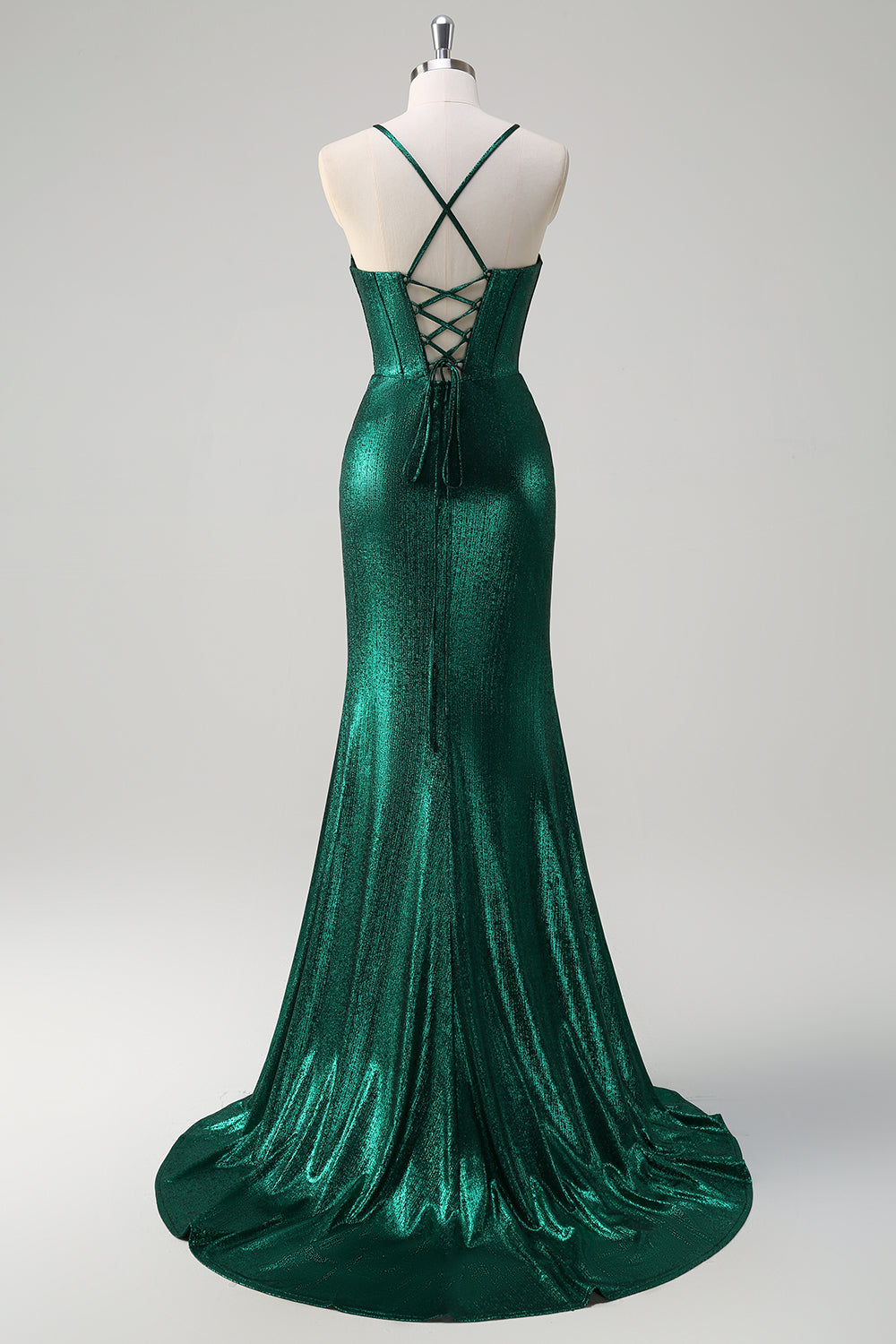 Zapakasa Women Sparkly Dark Green Metallic Prom Dress Corset Spaghetti Straps Mermaid Ruched Long Formal Dress with Slit Zapakasa Women Sparkly Dark Green Metallic Prom Dress Corset Spaghetti Straps Mermaid Ruched Long Formal Dress with Slit