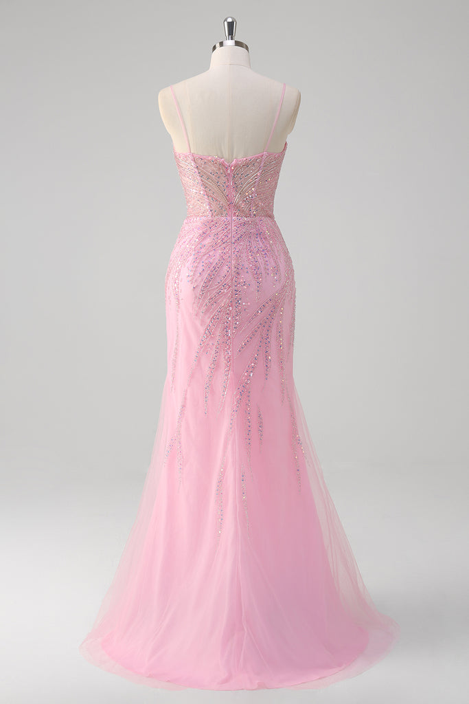 Elegant Pink Spaghetti Strap Mermaid Long Prom Dress Ideas, Evening Party Dresses, OLP1507 main image 0