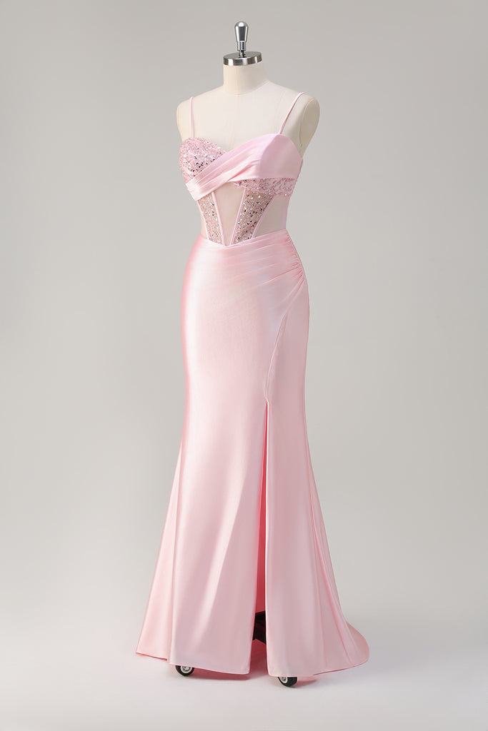 Chic Floor Length Sweetheart Mermaid Sequined Prom Dress with Lace main image 1