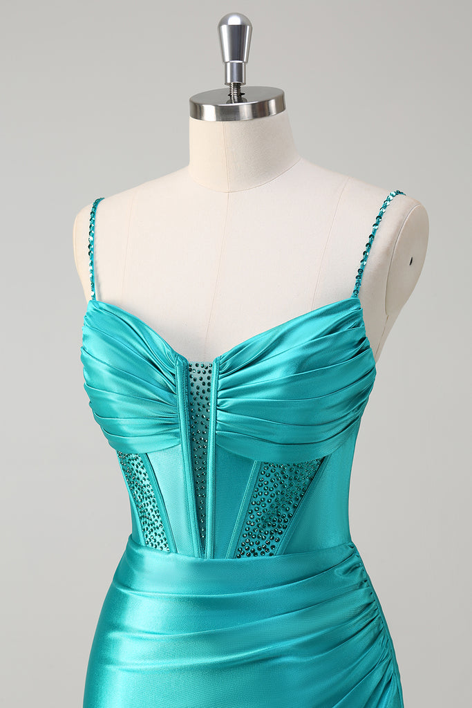 Off-The-Shoulder Asymmetrical Length Mermaid Prom Dress Peacock