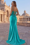 Peacock Beaded Mermaid Spaghetti Straps Corset Prom Dress with Slit