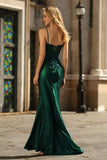 Dark Green Mermaid Sequined Spaghetti Straps Long Prom Dress with Slit