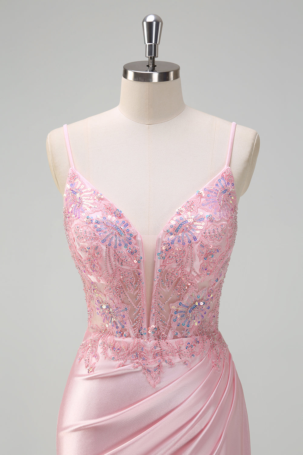 Zapakasa Women Light Pink Sparkly Sequins Prom Dress Mermaid Spaghetti Straps Ruched Corset Long Formal Dress with Slit Zapakasa Women Light Pink Sparkly Sequins Prom Dress Mermaid Spaghetti Straps Ruched Corset Long Formal Dress with Slit