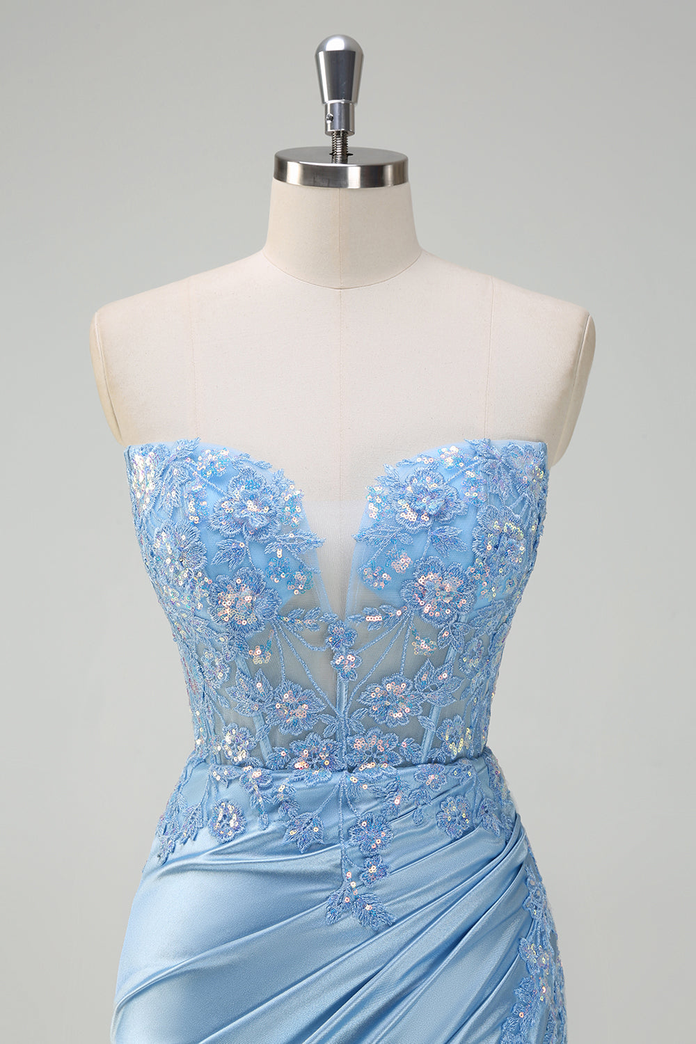 ZAPAKASA Women Sparkly Light Blue Long Prom Dress Mermaid Strapless
