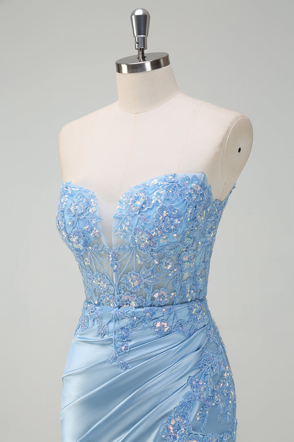ZAPAKASA Women Sparkly Light Blue Long Prom Dress Mermaid Strapless