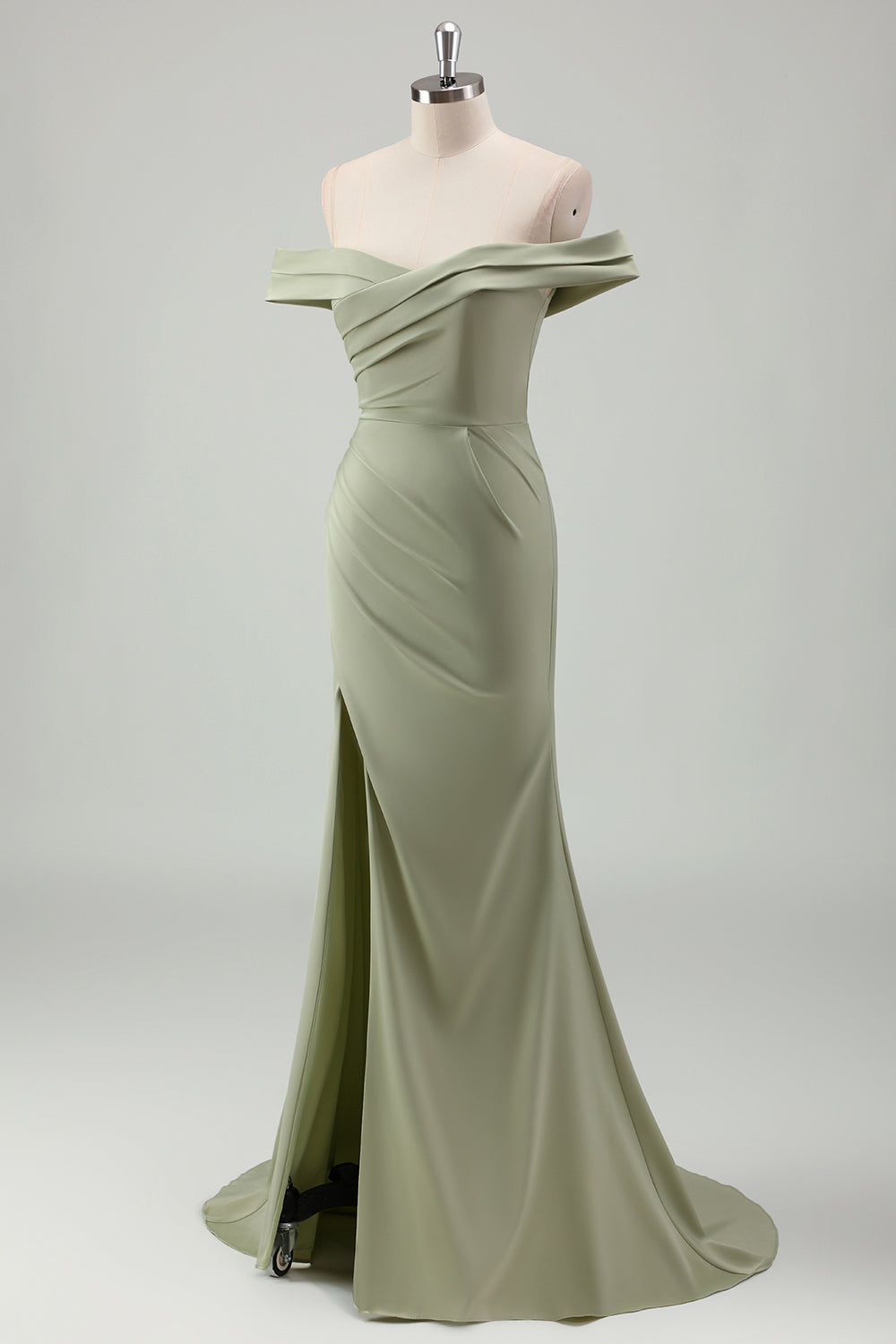 sage off the shoulder bridesmaid dress Zapaka Women Light Green Long Bridesmaid Dress with Ruffle Slit Mermaid Off the Shoulder Wedding Guest Dress, Light Green / US22W