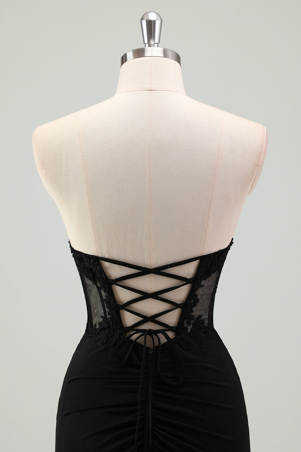 Zapakasa Women Mermaid Black Corset Long Prom Dress with Slit Strapless