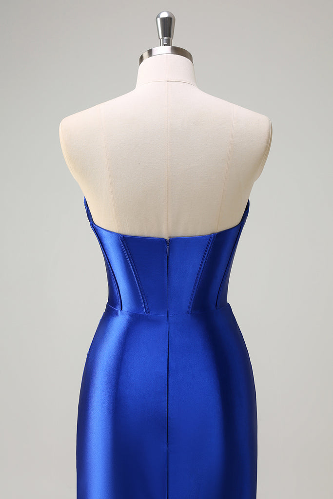Charming Mermaid Sweetheart Royal Blue Satin Slit Prom Dress main image 0