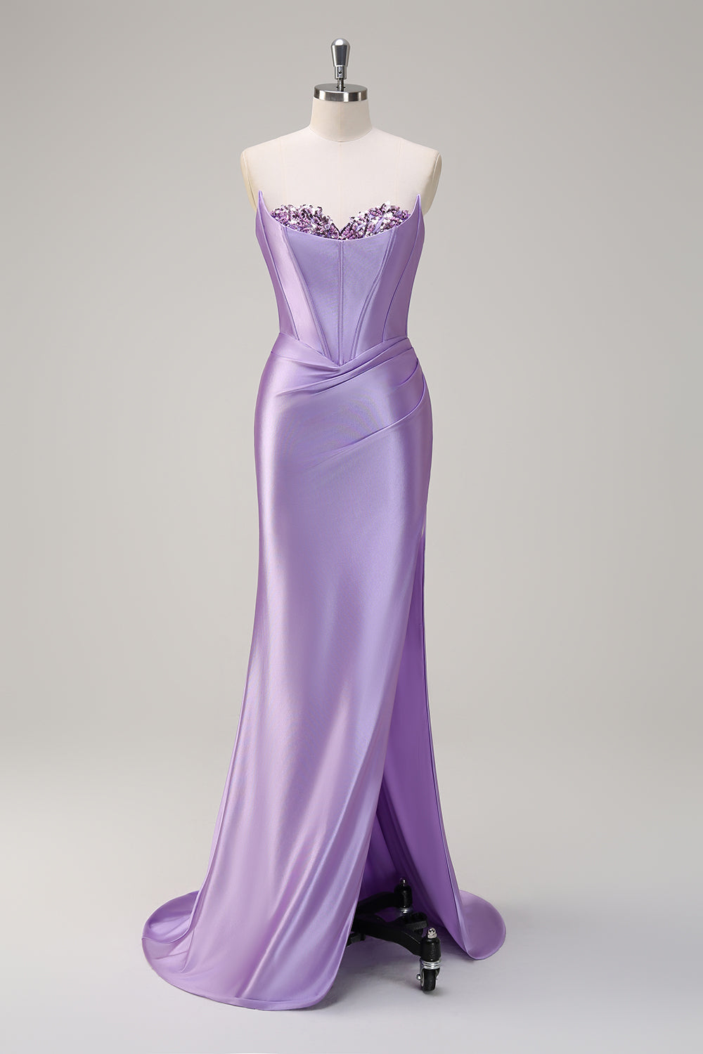 Zapakasa Women Grey Green Mermaid Satin Long Corset Prom Dress with Slit Sweetheart Sequined Formal Dress Zapakasa Women Grey Green Mermaid Satin Long Corset Prom Dress with Slit Sweetheart Sequined Formal Dress
