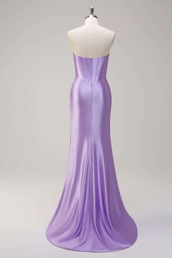 Charming Mermaid Sweetheart Green Satin Long Mermaid Prom Dress with Slit VK24101402