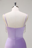 Lilac Mermaid Spaghetti Straps Tassels Long Prom Dress with Slit
