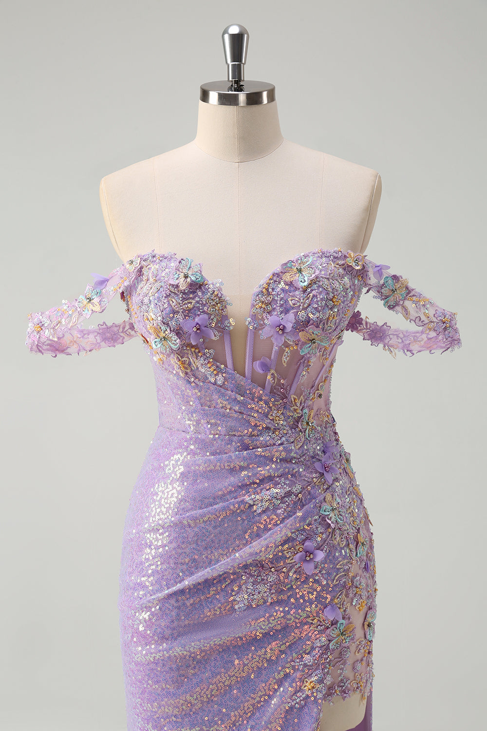 ZAPAKASA Women Sparkly Light Purple Prom Dress with Slit Off The Shoulder Long Corset Sequin Evening Dress ZAPAKASA Women Sparkly Light Purple Prom Dress with Slit Off The Shoulder Long Corset Sequin Evening Dress