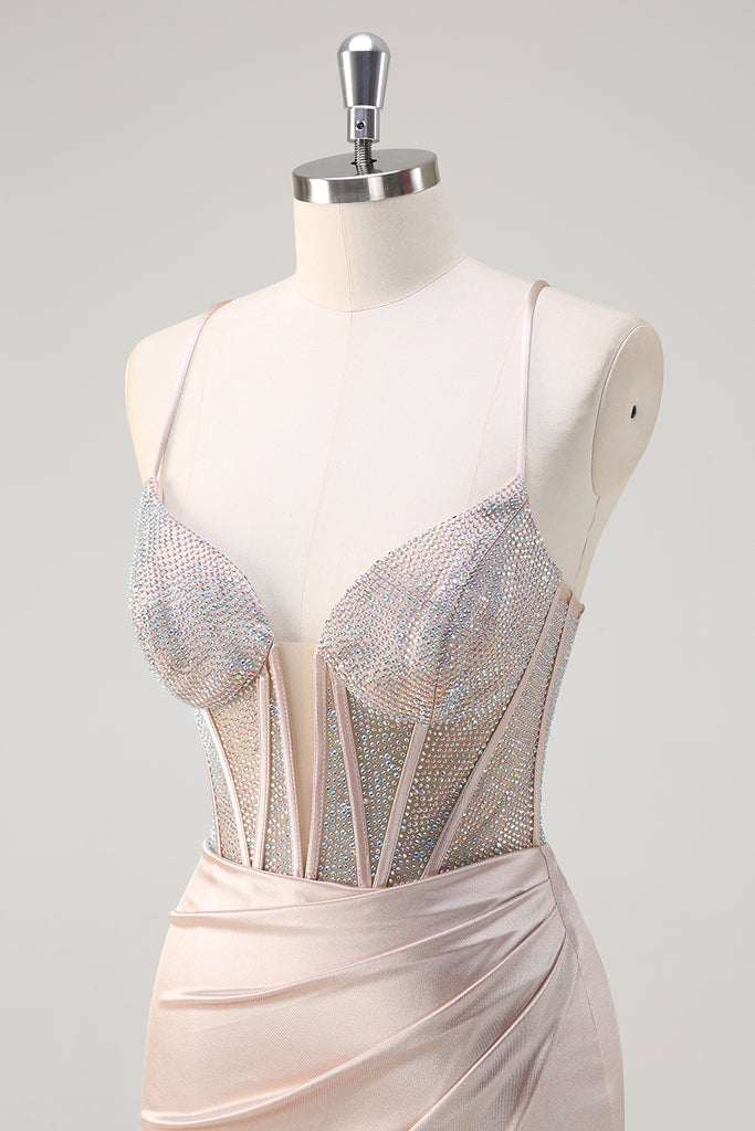 Blush Mermaid Spaghetti Straps Corset Sequined Long Prom Dress main image 0