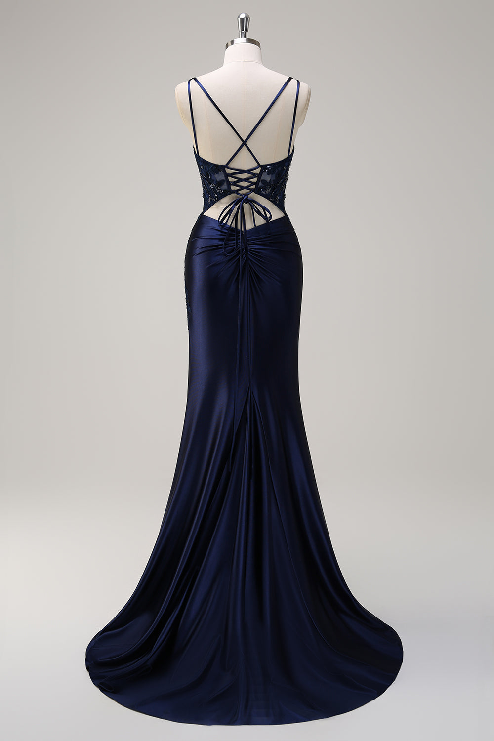 Zapakasa Women Navy Mermaid Appliques Prom Dress Spaghetti Strap Satin Evening Dress with Slit, Navy / Custom Zapakasa Women Navy Mermaid Appliques Prom Dress Spaghetti Strap Satin Evening Dress with Slit, Navy / Custom