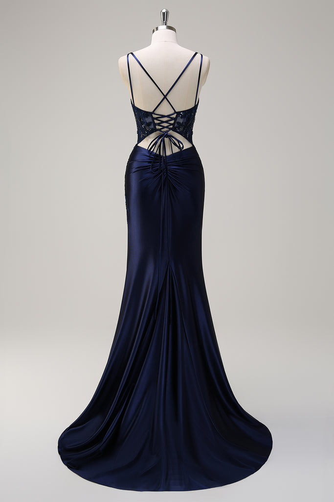 Trumpet/Mermaid Dress Dark Navy Spaghetti Straps Prom Dresses main image 1