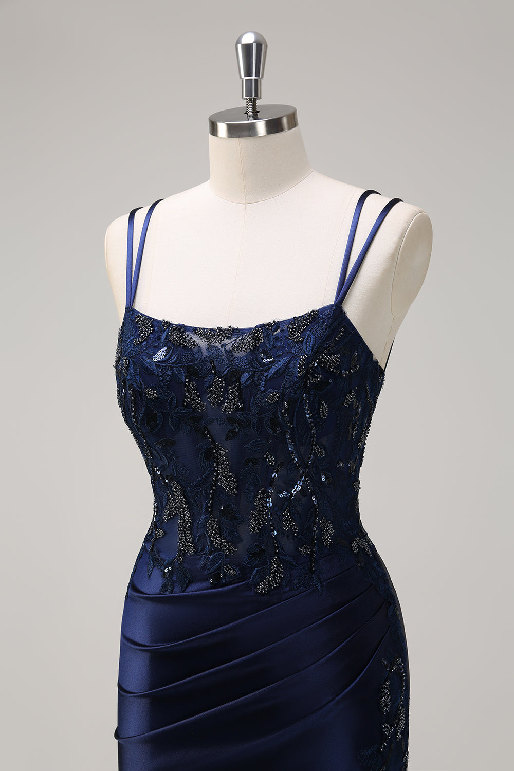 Zapakasa Women Navy Mermaid Appliques Prom Dress Spaghetti Strap Satin Evening Dress with Slit, Navy / Custom Zapakasa Women Navy Mermaid Appliques Prom Dress Spaghetti Strap Satin Evening Dress with Slit, Navy / Custom