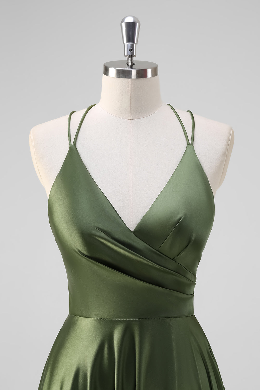 Olive A-Line Spaghetti Straps Long Bridesmaid Dress with Slit