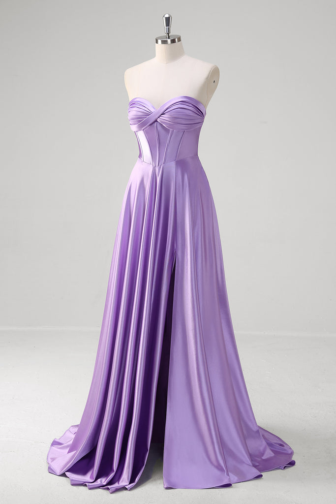 Purple A Line Tiered Beaded Corset Long Prom Dress with Slit main image 0