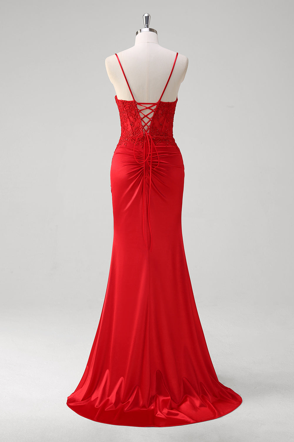 ZAPAKASA Women Red Mermaid Applique Prom Dress Spaghetti Straps Corset Evening Dress with Slit ZAPAKASA Women Red Mermaid Applique Prom Dress Spaghetti Straps Corset Evening Dress with Slit
