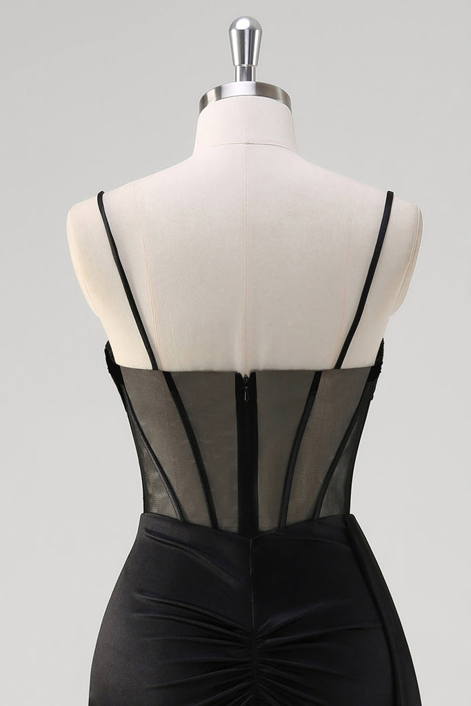 Sexy Black Mermaid Spaghetti Straps Long Prom Dresses main image 1