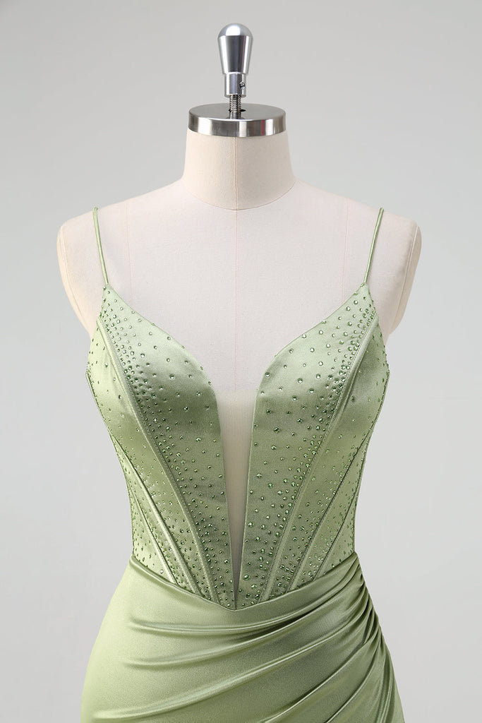 Spaghetti Straps Green Simple Prom Dress  Mermaid Evening Dress C2377