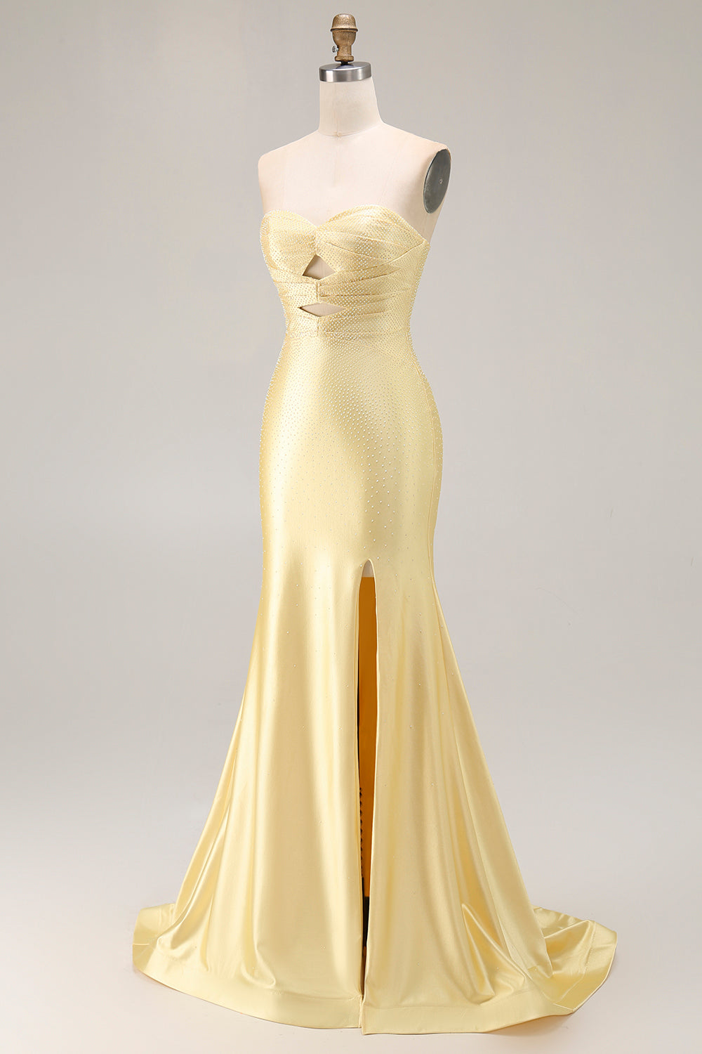 Sparkly Yellow Mermaid Beaded Keyhole Long Prom Dress with Slit